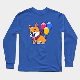 Cute Corgi With Balloons Cartoon Long Sleeve T-Shirt